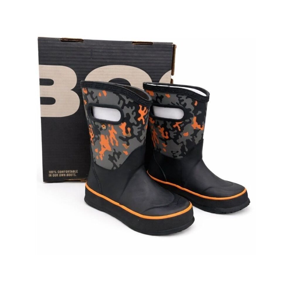 BOGS Toddler Kids Neo Camo Waterproof Insulated Rain Boots Size 8 Black Orange
